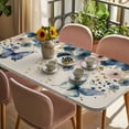 thumbnail image 3 of Weeping Blue Floral Table Cloths for 6 Foot Rectangle Tables, Spring Butterflies Flowers Linen Patio Waterproof Elastic Fitted Tablecloths, Washable Rectangular Table Cover for Camping, 3 of 8