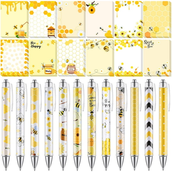 Juego de notas adhesivas con temática de abeja Dispowreath con bolígrafos, 24 unidades