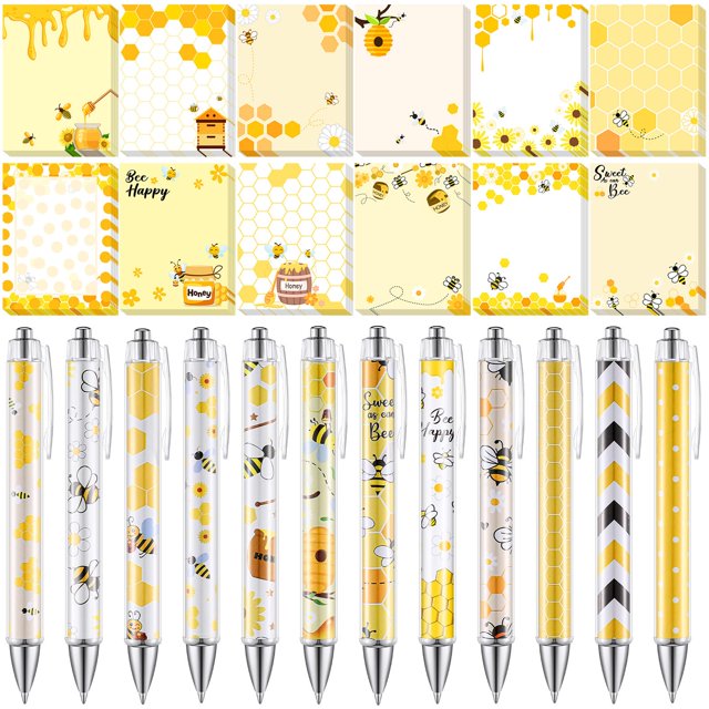 Juego de notas adhesivas con temática de abeja Dispowreath con bolígrafos, 24 unidades