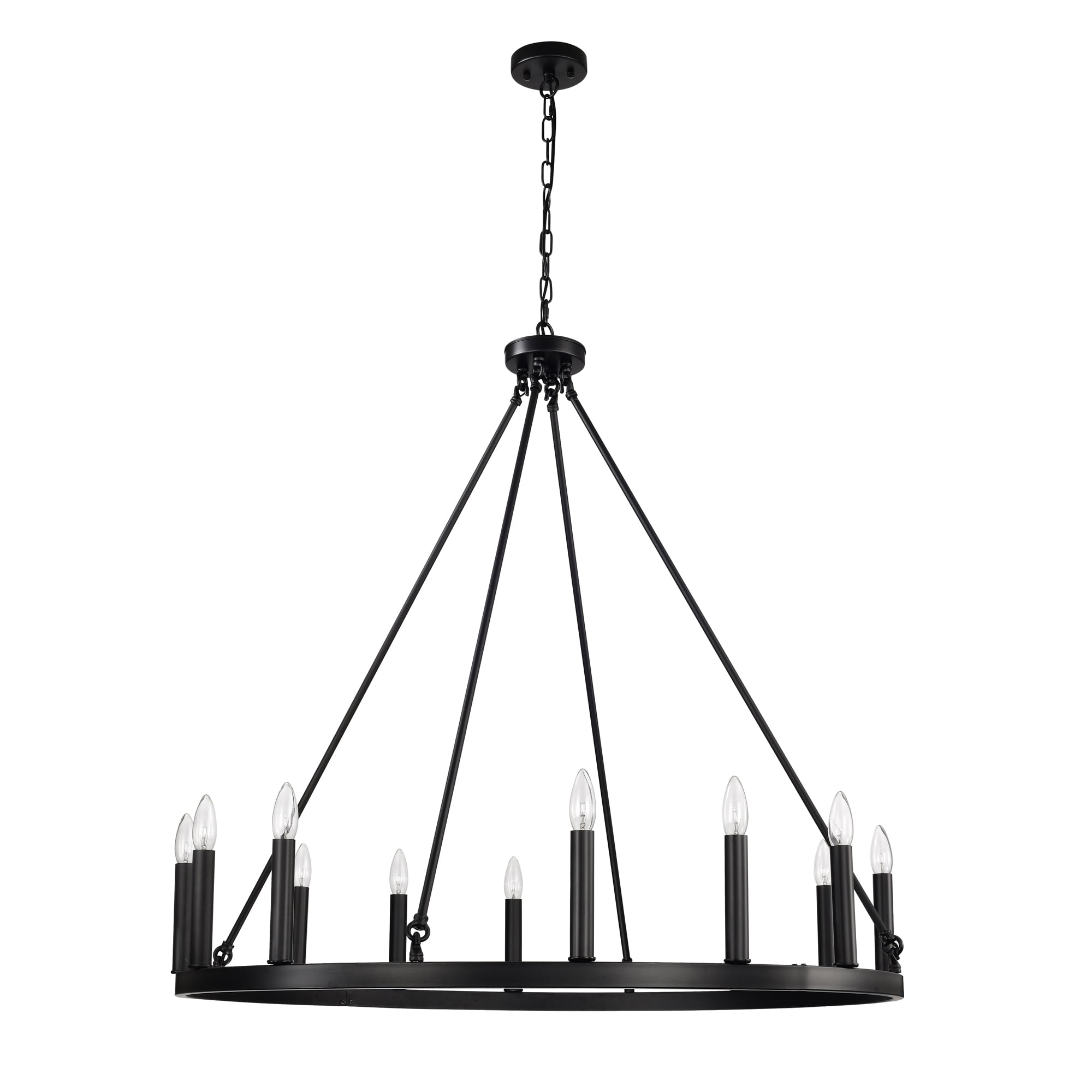 Bride 40 in. 12-Light Indoor Matte Black Finish Chandelier with Light Kit
