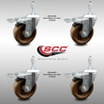 thumbnail image 2 of 4 Inch SS High Temp Phenolic 3/8 Inch Threaded Stem Caster Set Total Lock Brake, 2 of 2