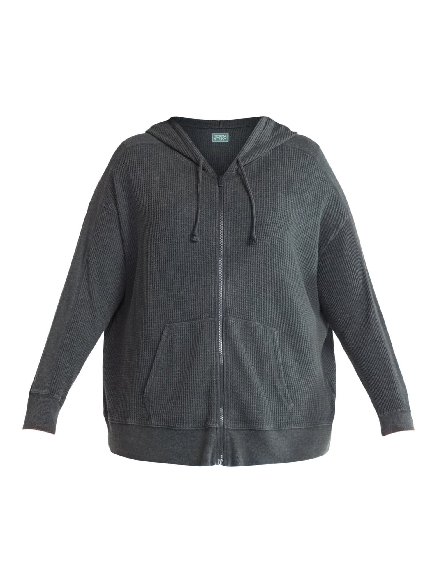 Terra & Sky Women's Plus Waffle Texture Zip Front Hoodie, Sizes 0X-4X
