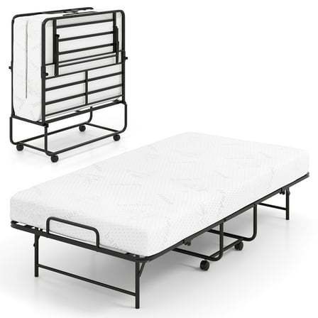 Topbuy Twin Size Folding Bed with Mattress Gel Memory Foam Mattress Heavy-duty Metal Frame Guest Bed