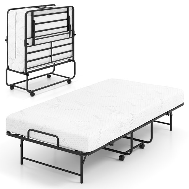 Patiojoy Twin Size Folding Bed with Mattress Gel Memory Foam Mattress Heavy-duty Metal Frame Guest Bed