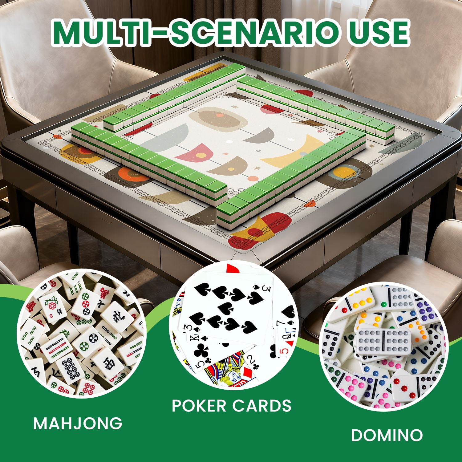 Mahjong Mat 31.5" x 31.5" Mid century modern art Abstract geometric seamless Non-Slip Noise Reduction American Mahjong Tiles Table Cover for Dominoes Poker Card Board Games Gift