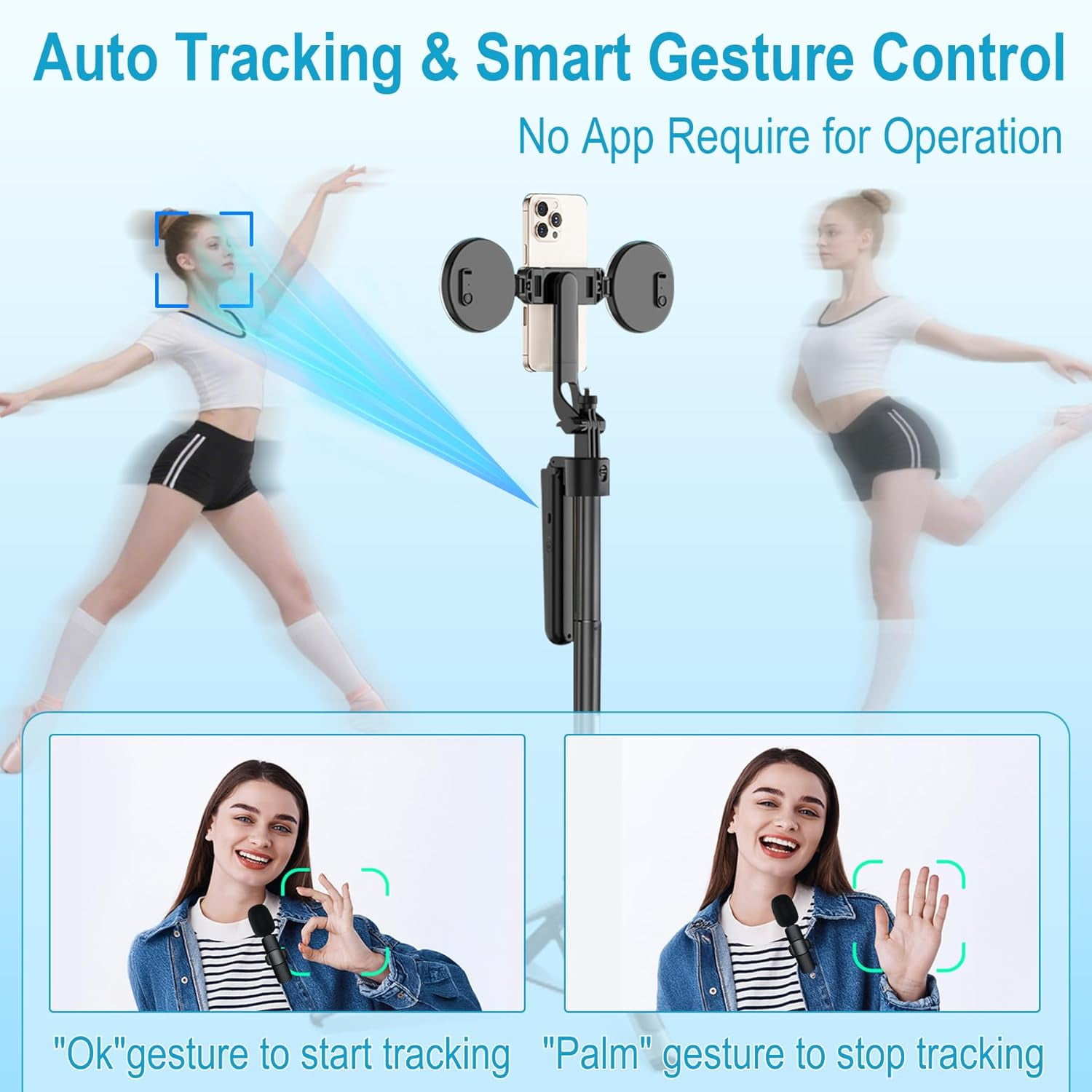 Vlogging Kit for iPhone/Android, 63”Auto Face Tracking Tripod for iPhone with Light, Microphones, Scrolling Remote Control for TikTok, Content Creator Kit for YouTube Starter Live Streaming