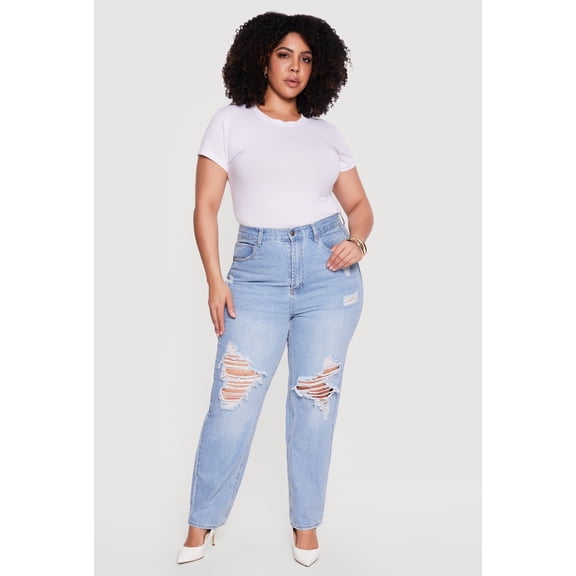 Women's Plus Size WAX Distressed Straight Leg Jeans