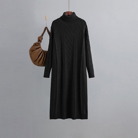 Gspmoly Summer Dress, Women'S Solid Color Lazy Style Knee Length Wool Dress Loose Thickened Dough Twists Knitting Long Sleeve High Neck Dress In Fall and Winter Formal Dresses for Women Prime Deals