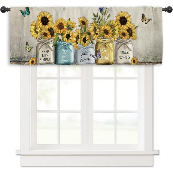 Rustic Sunflower Farmhouse Kitchen Curtain Valance 54W x 18H Rod Pocket Quotes Motivational Inspirational Country Vintage Window Treatment for Living Room Bedroom Bathroom