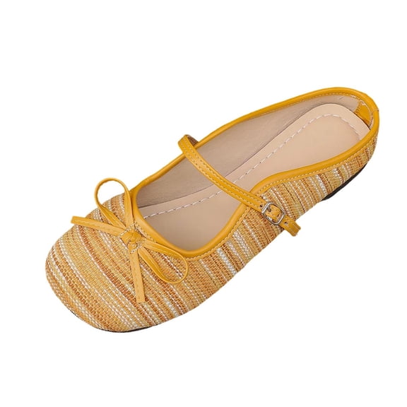 Womens Mesh Mary Jane Mules Slip On, Adjustable Buckle Strap & Breathable Lightweight Shoes for Casual Comfort, Yellow Mustard,Size 36