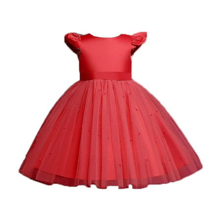 

JDEFEG Star Dress Girls Toddler Girls Dress Performance Dress Party Dress Bow Mesh Skirt Princess Dress Flower Girl Dresses Dress Up Doll for Girls Cotton Blend Red 120