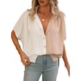thumbnail image 3 of Women'S Classic-Fit Button Down Casual Blouses Short Sleeve Beach Vacation Hawaiian T Shirts White Pin Apricot L, 3 of 6