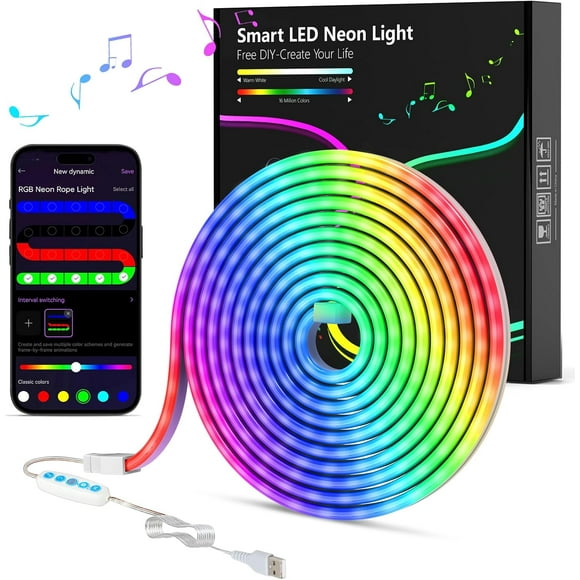 UTAH-Led Neon Rope Lights Strip: 6.56ft/2m Smart Flexible Diffused Flow Bendable DIY Led Neon Strip with Control App for Bedroom Gaming Room