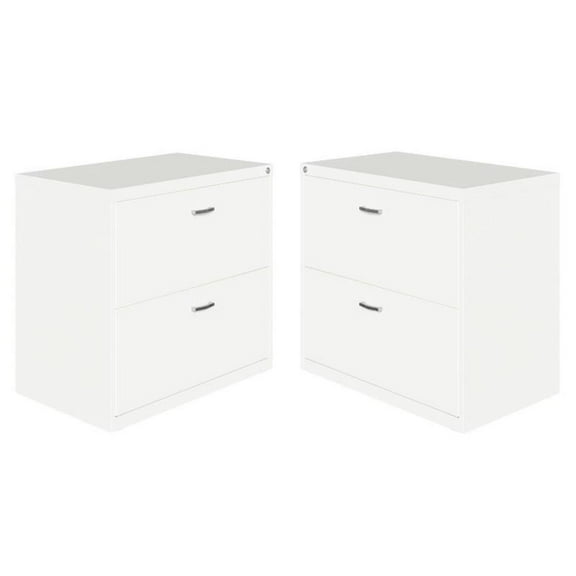Home Square 2 Drawer Lateral Metal Filing Cabinet Set in White (Set of 2)