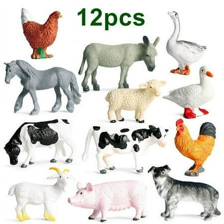 Simulation Toy,Small Farm Animals Figures Bundle Realistic Cows Kids Toys Model Gift 12Pcs/Set