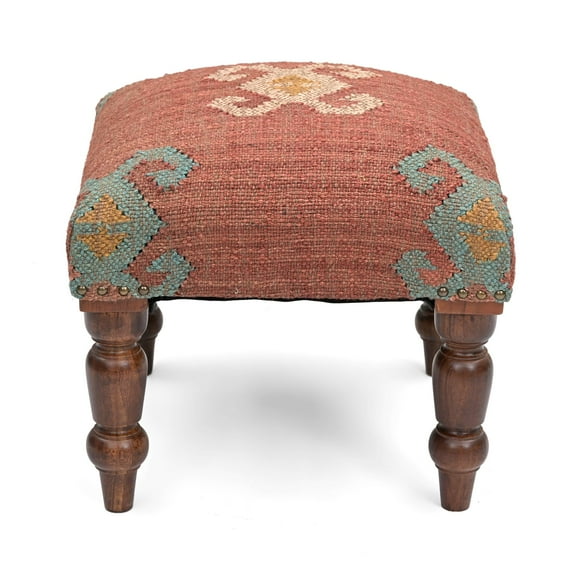 Natural Furnish Handmade Jute Soft Ottomans Square Shape Stool for Sitting and Foot Rest with Wooden Legs, Entryway Modern Stool for Living Room, Bedroom, Hall (Red, L40 cm x W40 cmx H35 cm)