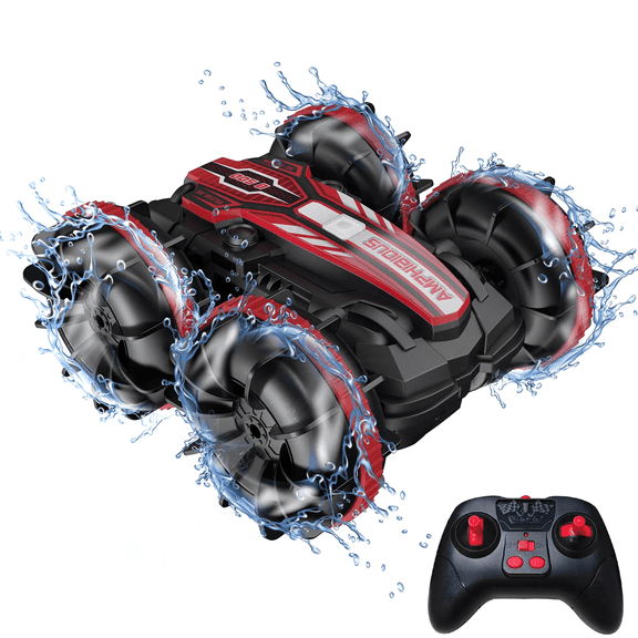 Remote Control Car, 4WD Off Road Stunt Car Toy, 2.4GHz Amphibious 2 in 1 Remote Control Cars for Kids Adult - Red