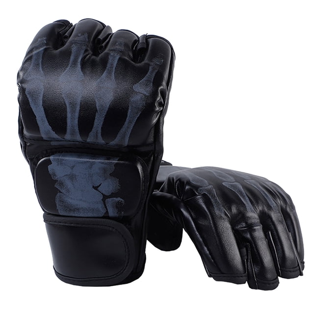 1 par de guantes de boxeo de medio dedo de cuero sintético, guantes Ghost Hand MMA para Muay Thai, sacos de boxeo, color negro.