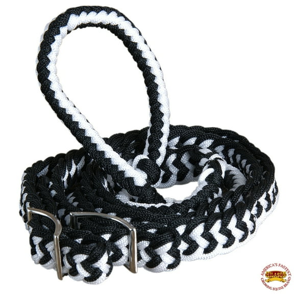 Hilason Braided Poly Barrel Racing Contest Reins Flat 1" X 8Ft Black/White