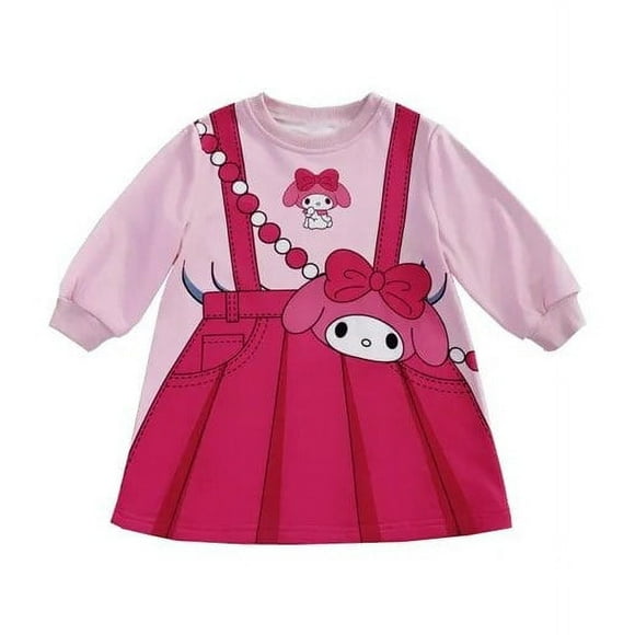 Spring And Autumn New Kuromi Guard Dress Children‘s Crossbody Bag Backband Skirt Girls Cartoon Fake Two Long Sleeves FGS