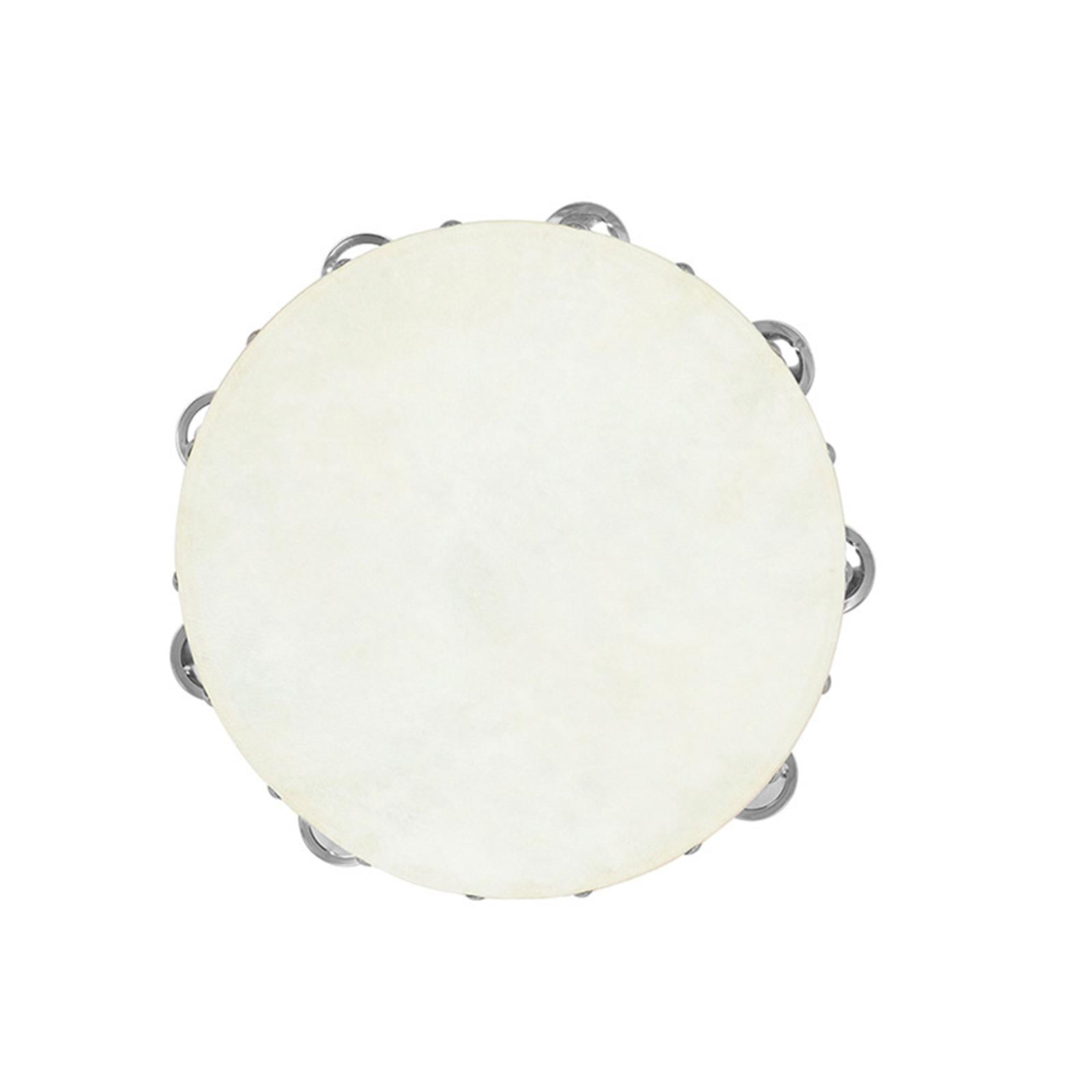 Wooden Drum with Tambourine Handle Metal Bells Single Row Party Musical