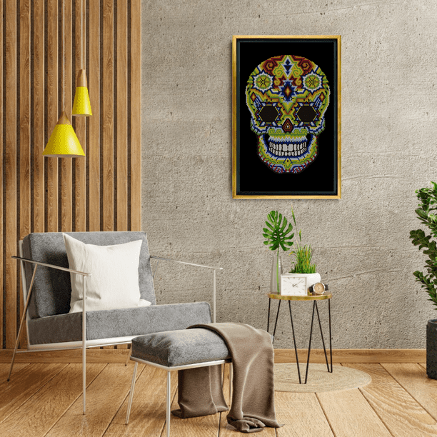 Cuadro Decorativo para sala o comedor estilo huichol calavera altar HD con marco flotado Maxigráfica Shop Canvas Abstracto Elegante