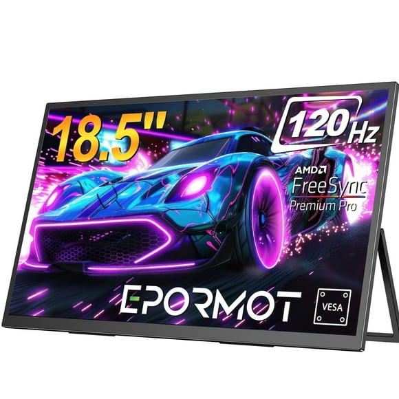 EPORMOT Portable Monitor 18.5 inch 120hz for Laptop, FHD 1080P Portable Gaming Monitor w/VESA Kickstand HDR Speakers USB C Mini HDMI for Phones PC Gaming Devic