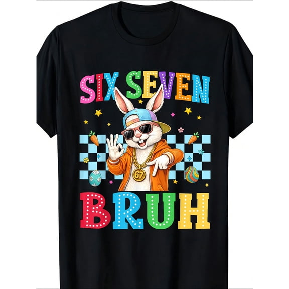 Boys & Girls 6 & 7 Meme T-Shirt, Bruh 67 Number Print Bunny T-shirt, T-Shirt for Kids Youth, 180gsm, 100% Cotton