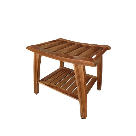 WholesaleTeak Outdoor Patio Grade-A All Teak Wood Shower / Bath Room / Pool Bench Stool with Shelf (20"x16") #WMAXSBAT