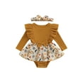 thumbnail image 2 of Musuos Baby Girls Halloween Romper Dress 0-18M Long Sleeve Ruffled Ribbed Pumpkin/Bat Print Jumpsuit with Bow Headband, 2 of 9
