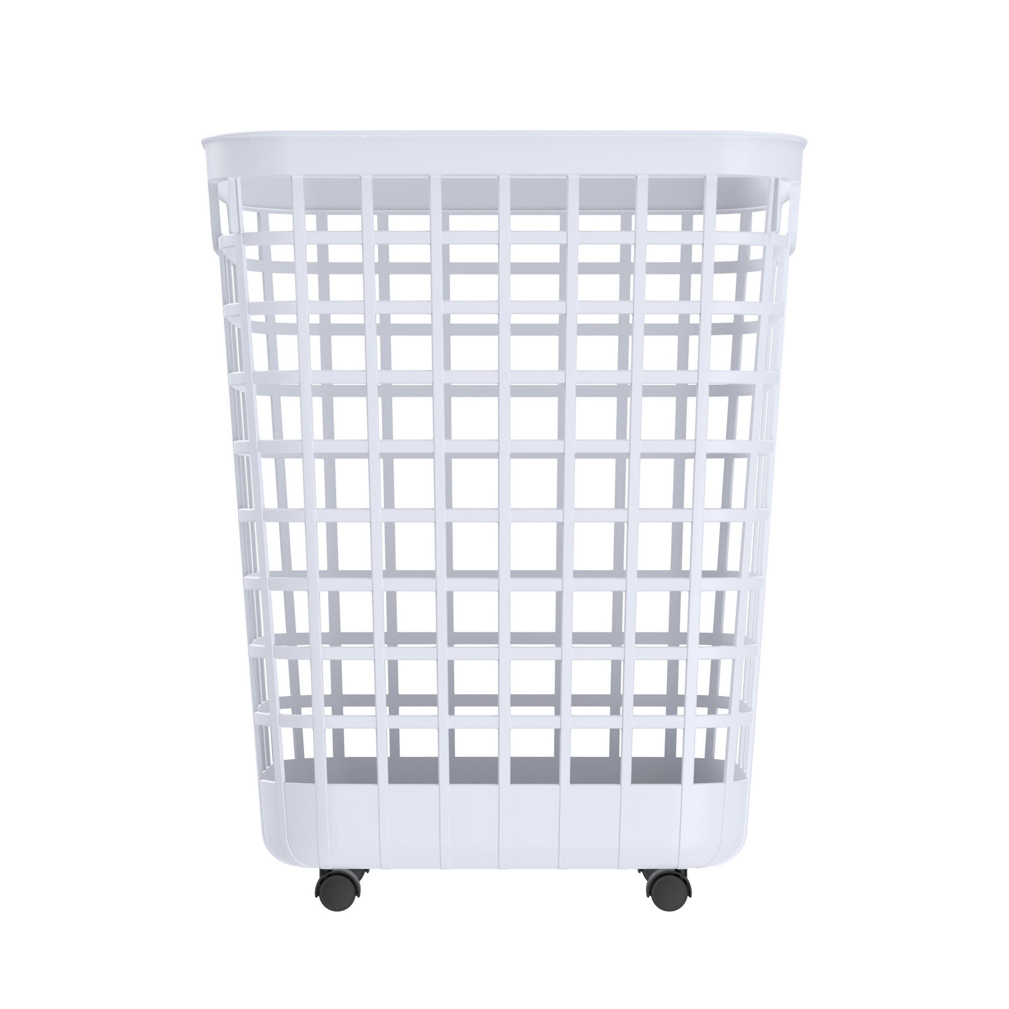 Mainstays 2.6-Bushel White Rolling Laundry Hamper with Easy-Clean Plastic and Smooth-Glide Wheels