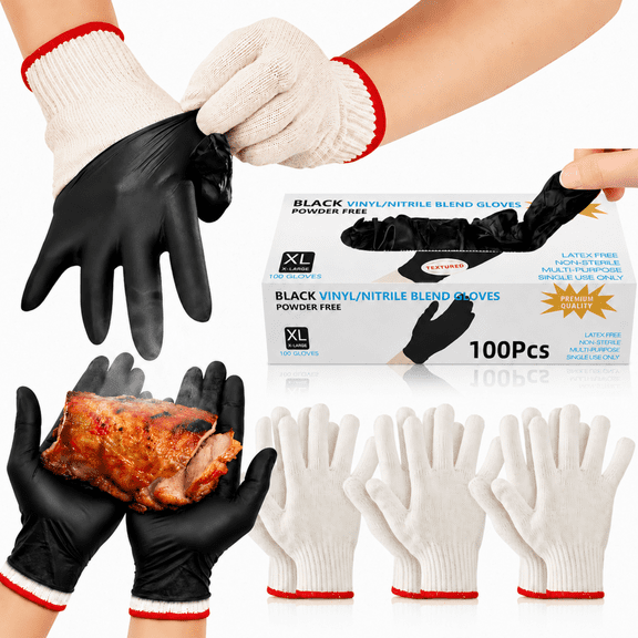 ChrumpTon BBQ Gloves for Grilling, Heat Resistant, for Barbecue Smoker, Cooking Hot Meat, Non-Slip Grip - Black Large