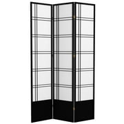Red Lantern 7 ft. Tall Double Cross Shoji Screen - Black - 3 Panels