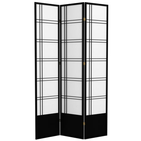 Red Lantern 7 ft. Tall Double Cross Shoji Screen - Black - 3 Panels