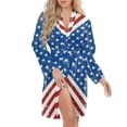 thumbnail image 5 of American Flag Blue Red White Night Robe Long Sleeve V Neck Robe With Belt Women's Sleepwear Dresses, 5 of 9