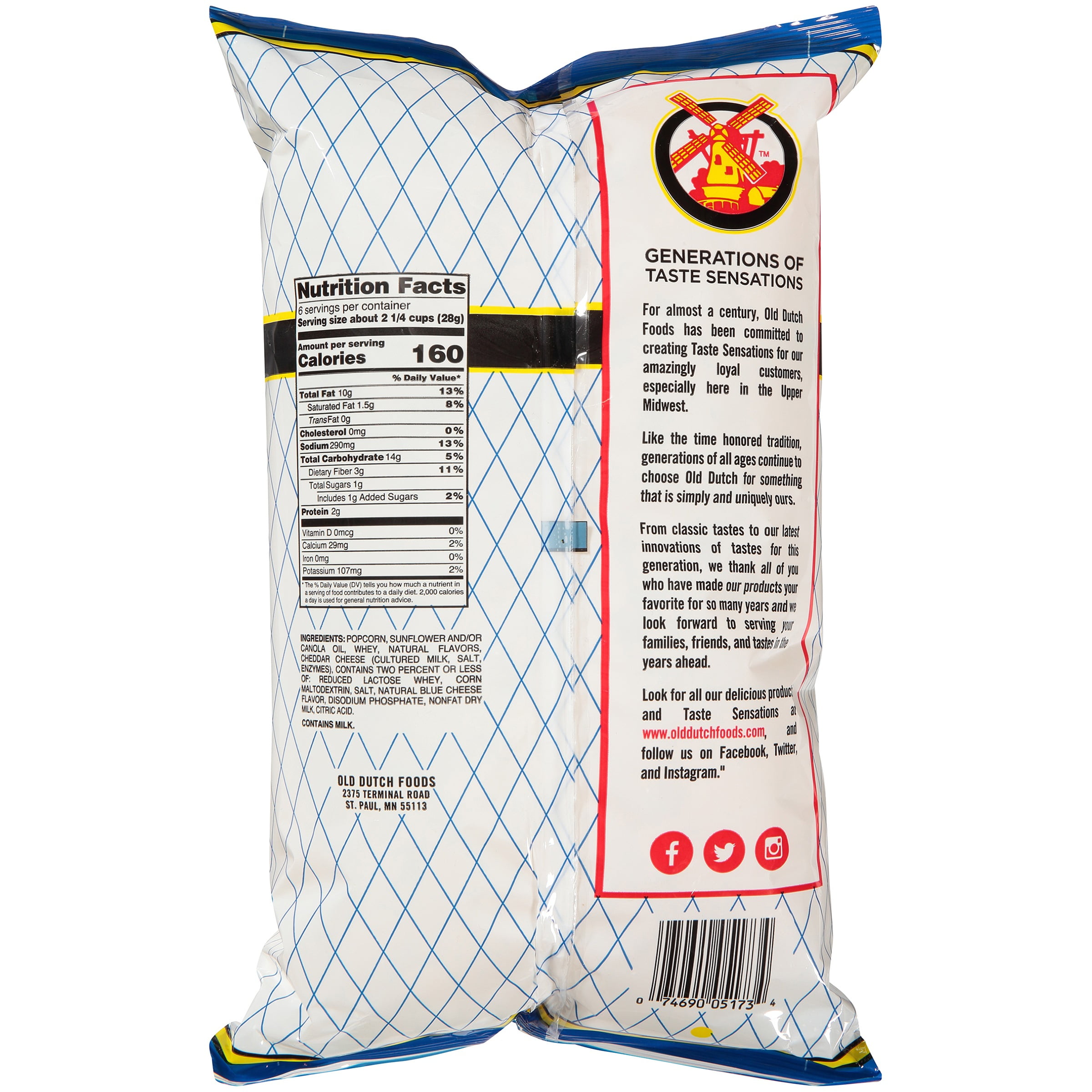 Old Dutch White Cheddar Popcorn, 6 oz Bag
