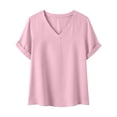 thumbnail image 7 of ClodeEU Women's Linen Blend V Neck Short Sleeve T-Shirt,Solid Color Casual Top Pink,Womens Plus XL, 7 of 7