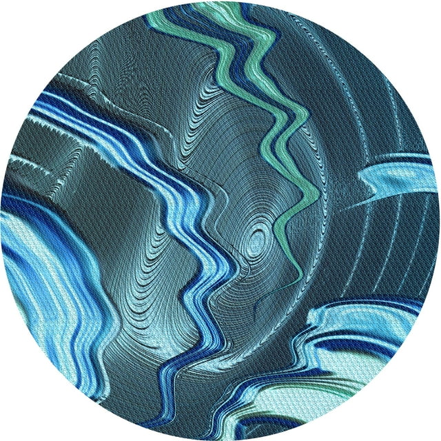 Ahgly Company Machine Washable Indoor Square Transitional Blue Turquoise Green Area Rugs, 3' Square