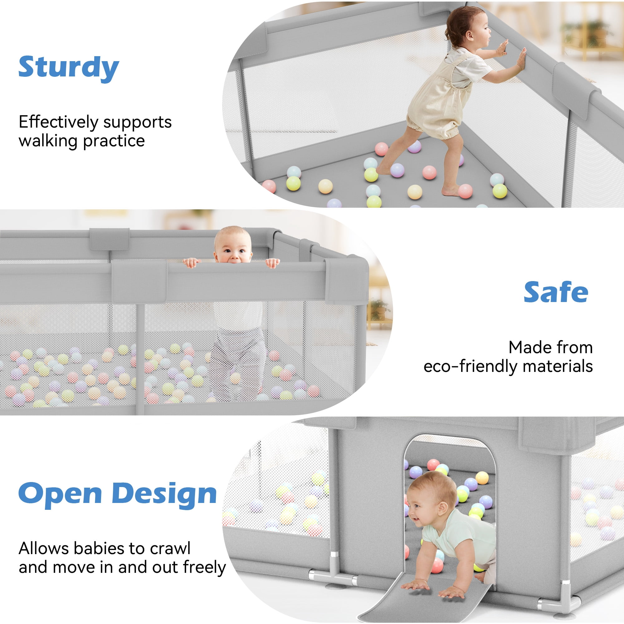 babyeap Baby Playpen,50x50 Inch Baby Playards for Babies and Toddlers,Fence Baby Play Yards for Indoor & Outdoor with Breathable Mesh,Light Gray
