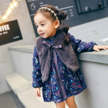 

One opening 2020 Fashion Kids Baby GIrl Clothes Autumn New Floral Pring Long Sleeve Dress+Bandage Vest Caots 2pcs Toddler Outfits Set
