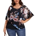 thumbnail image 1 of Estampado Casual Chal Top Cuello Redondo Asimétrico Transpirable Gasa Chal Blusa para Fiesta Compras Viajes Negro 2XL, 1 of 8