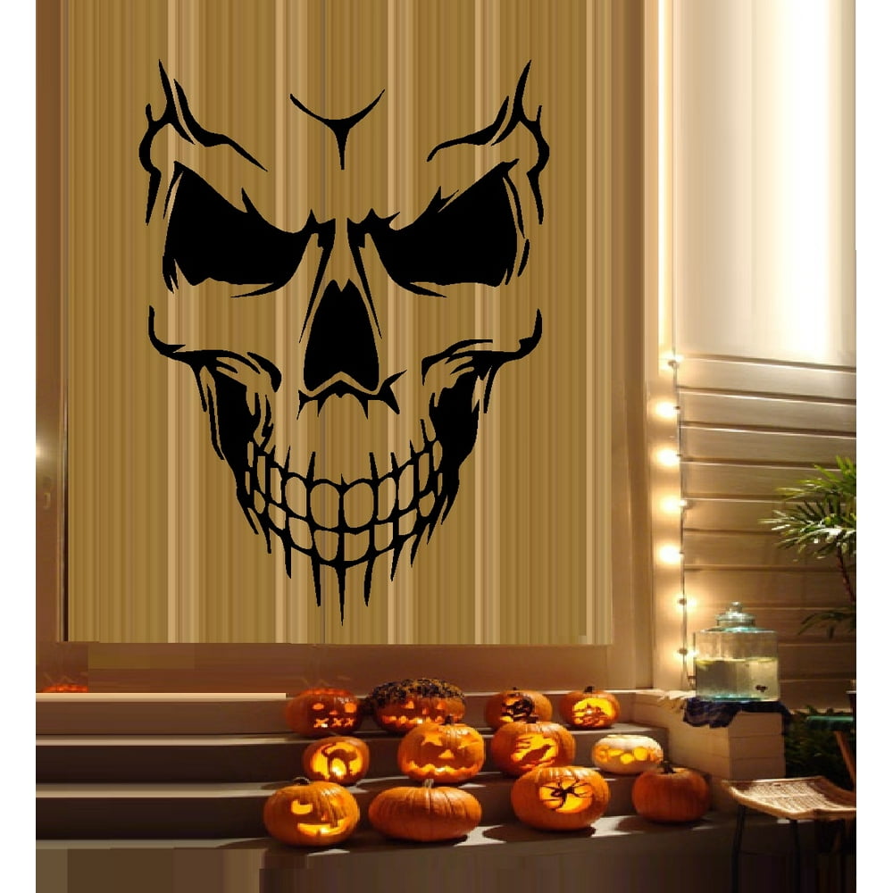 Decal Scary Skeleton Face 6 HALLOWEEN WALL OR WINDOW DECAL, 16&quot; X
