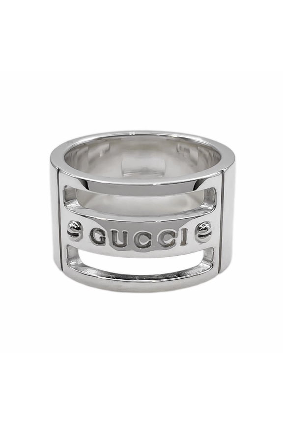 Pre-Owned GUCCI Logo Cut-Off Ring, SV925 (Silver), 7781, Women's