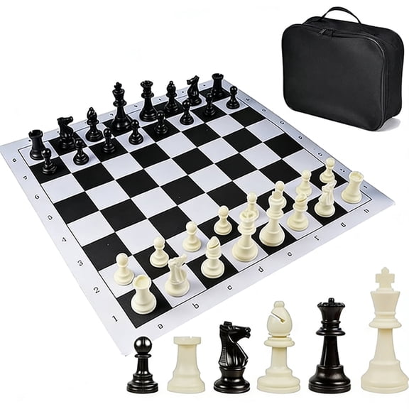 DGZEOLOO Large Portable Chess Set with Storage Bag, Weighted Pieces, for Teens (14 ) & Adults, Training & Tournament Use