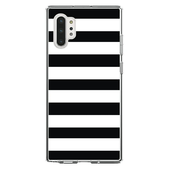DistinctInk Clear Shockproof Hybrid Case for Galaxy Note 10 PLUS (6.8" Screen) - TPU Bumper, Acrylic Back, Tempered Glass Screen Protector - Black & White Bold Horizontal Stripes