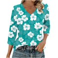 thumbnail image 2 of Ounisa T-Shirts à Manches 3/4 pour Femmes Col en V Manches Raglan Chandail Imprimé Décontracté Tendance Printemps Été Mode Hauts P-2TG, 2 of 6