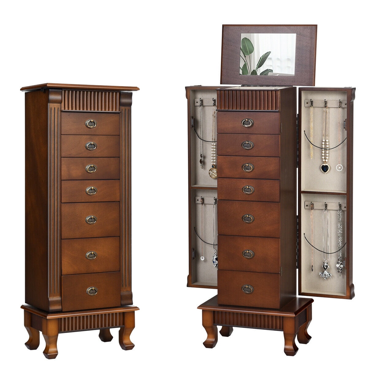 Vintage Jewelry Cabinet 6 Deep Drawers Large Wood Storage Armoire Organizer Box 