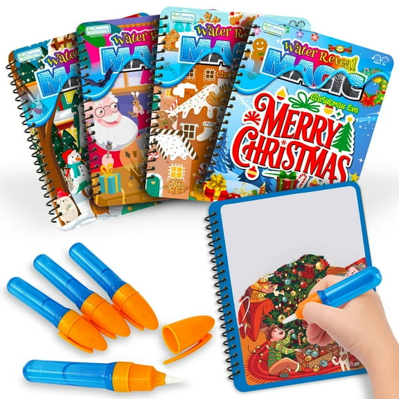 ArtCreativity Christmas Basket Stuffers for Toddlers, 4 Pack Holiday Magic Water Coloring Books for Kids, Winter Activities Essentials for Kids, Stuffers, Birthday Party Favor Ideas Gifts