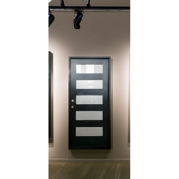 36" x 96" Environment Damage Resistant Polyurethane Composite Exterior Entry House Front Door, Openable Tempered Rain Glass Window, Right-Hand Single Door Inward Swing Black CT05