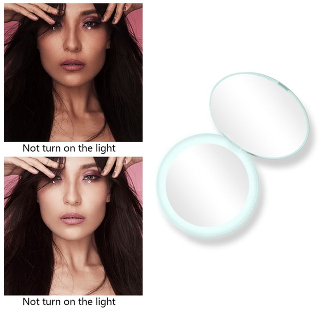 Espejo cosmético portátil con luz LED y aumento de 10x, espejo de maquillaje LED, espejo plegable compacto de viaje.